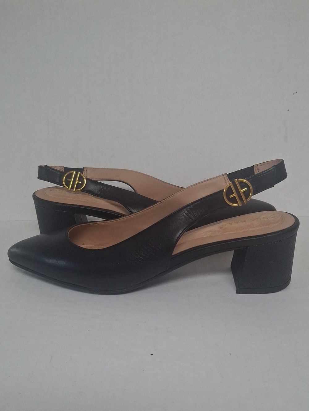 Cole Haan The Go-To Black Leather Slingback Block Heel Pumps 7B